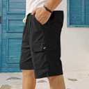 Mens Cargo Shorts Casual Drawstring Elastic Waist Corduroy Summer Beach Shorts with Pockets (Black, S)