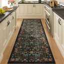 DOKINO 2x10 Runner Rug for Hallway, Vintage Washable Long Kitchen Rug with Low Pile Design, Floral Non Slip Soft Carpet Runner for Hallway, Kitchen, Bathroom, Bedroom, Black