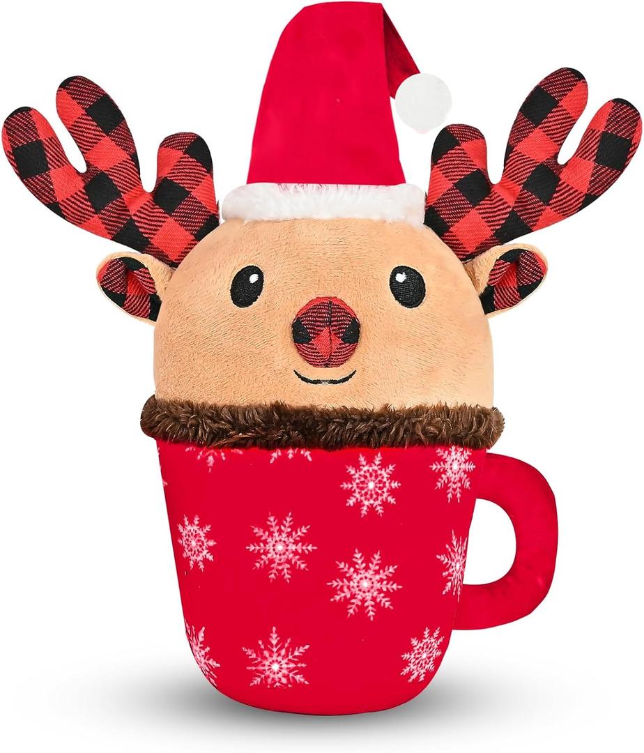 Christmas Dog Toys with Squeaker for Large Breed Interactive Dog Chew Toys for Puppies Small and Large Dogs Reindeer Squeaky Dog Training and Reduce Boredom (Cup Elk