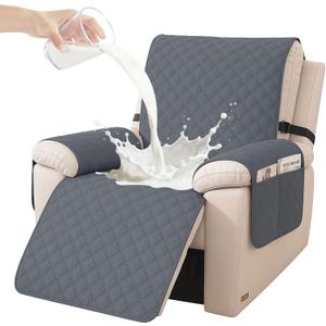 Waterproof Recliner Chair Covers, Recliner Covers that Stay in Place, Electric Recliner Cover, Recliner Covers Washable with Pocket, Elastic Straps for Kids, Pets, Dogs (Dark Gray, 23")