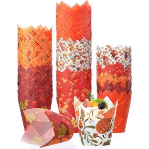 500 Counts Thanksgiving Tulip Cupcake Liners Birthday Party Muffin Cupcake Baking Liners Grease Proof Cake Liner Holders for Fall Christmas Halloween Birthday Party(Leaf)