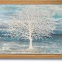 Framed Tree of Life Wall Art Pictures for Living Room, Modern 3D Textured Blue White Beige Tree Painting, Minimalist Nature Wall Decor for Bedroom, Bathroom, Office Home Decor 16x24 inch