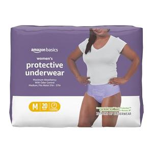 Amazon Basics Maximum Absorbency Incontinence Underwear for Women, Disposable Postpartum, Bladder Leak Protection, Odor Control, Soft, Medium, Lavender, 60 Count (3 Packs of 20)