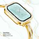 Missair Bands with Screen Protector Case Compatible for Apple Watch Band 40mm 41mm 44mm 45mm, Slim Metal Jewelry Bracelet Strap with Bling Diamond Cover for iWatch Series 9 8 7 6 5 4 SE for Women