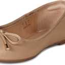 Amazon Essentials Women's Comfortable Round Toe Ballet Flats with Bow (8, Beige)