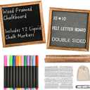 10" x 10" Double Sided Chalkboard Sign with Stand, Small Chalk Board Blackboard Wood Frame Felt Letter Board with 12 Chalk Markers and 340 Letters (Brown)