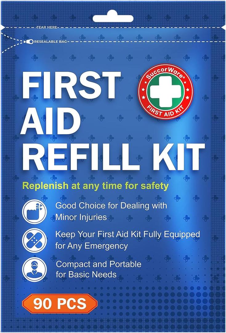 90 Pieces First Aid Refill Kit - Wound Care Kit Includes Bandages for Home, Travel, Hiking - Portable Replacement Kit for First Aid Medical Supplies1 Set