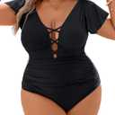 Blooming Jelly Women's Plus Size One Piece Swimsuit Tummy Control Bathing Suit Crisscross V Neck Sexy Swimwear (4X-Large, Black)