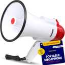 Rechargeable Megaphone Bullhorn Speaker, 1000 Yard Voice Range, Lightweight Mini Blow Horn, Loud Mega Phone With Siren & Music, Bull Horn Noise Makers for Sporting, Camp Counselor, Coach Essentials