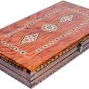 Backgammon Set Mosaic and Carved Design - Foldable Rosewood Board - Classic Board Game - Size 20,5", 52 cm x 30 cm x 8 cm