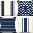 DFXSZ Outdoor Pillow Covers 18x18 Inch Set of 4 Navy Blue Waterproof Modern Geometry Throw Pillows Outdoor Summer Waterproof Decor for Patio Funiture Garden Polyester Cushion Covers 013N18