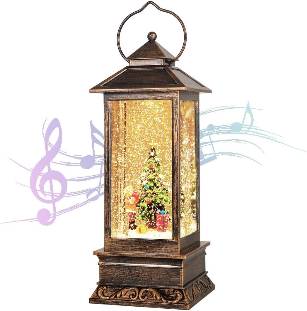 Christmas Snow Globe Lantern Crystal Glitter Lantern Features 8 Songs and 6-Hour Timer Function Ideal for Holiday Decorations and Gifts USB and Battery-Powered Snow Globe (Christmas Tree)