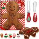 1 Set Gingerbread Man Cheese Board Mini Wood Cheese Board with Knives Forks and Decorative Toys Gift Set for Xmas Party Kitchen Decoration (Gingerbread Man, Acacia Color)