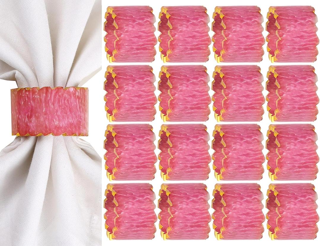 Napkin Rings Set of 12 - Handmade Epoxy Resin Napkin Holders | Elegant Table Decor for Dining, Weddings & Parties | Durable & Stylish Farmhouse Napkin Rings (Pink Gold) - ALPHA Living HOME