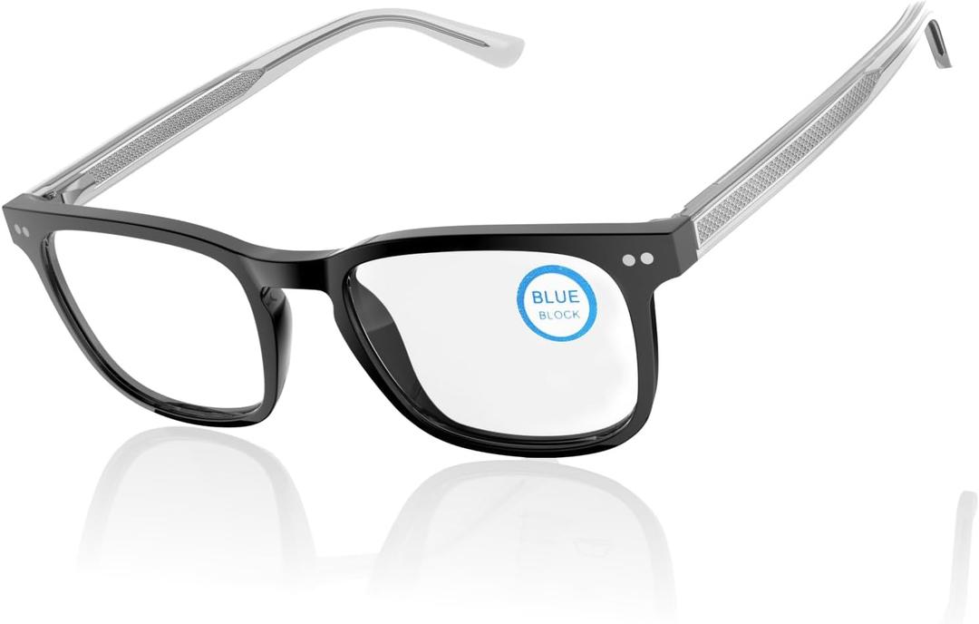 3 x Blue Light Blocking Glasses Men Computer Game Phone Eyeglasses Acetate Frame Metal Core Wire Spring Hinge (Black)