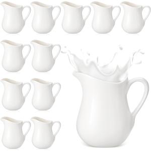 Nuanchu 12 Pcs 3 oz Small Creamer Milk Pitcher, Classic White Porcelain Creamer with Handle, Ceramic Maple Syrup Dispenser, Coffee Dairy Container for Milk Sauce Salad, Microwave