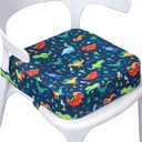 E1F1NN DOT Toddler Booster Seat for Dining Table, Portable Kids Booster Seat with Safety Buckles, High Cushion for Travel with Non-Slip Bottom (Blue Dinosaur)