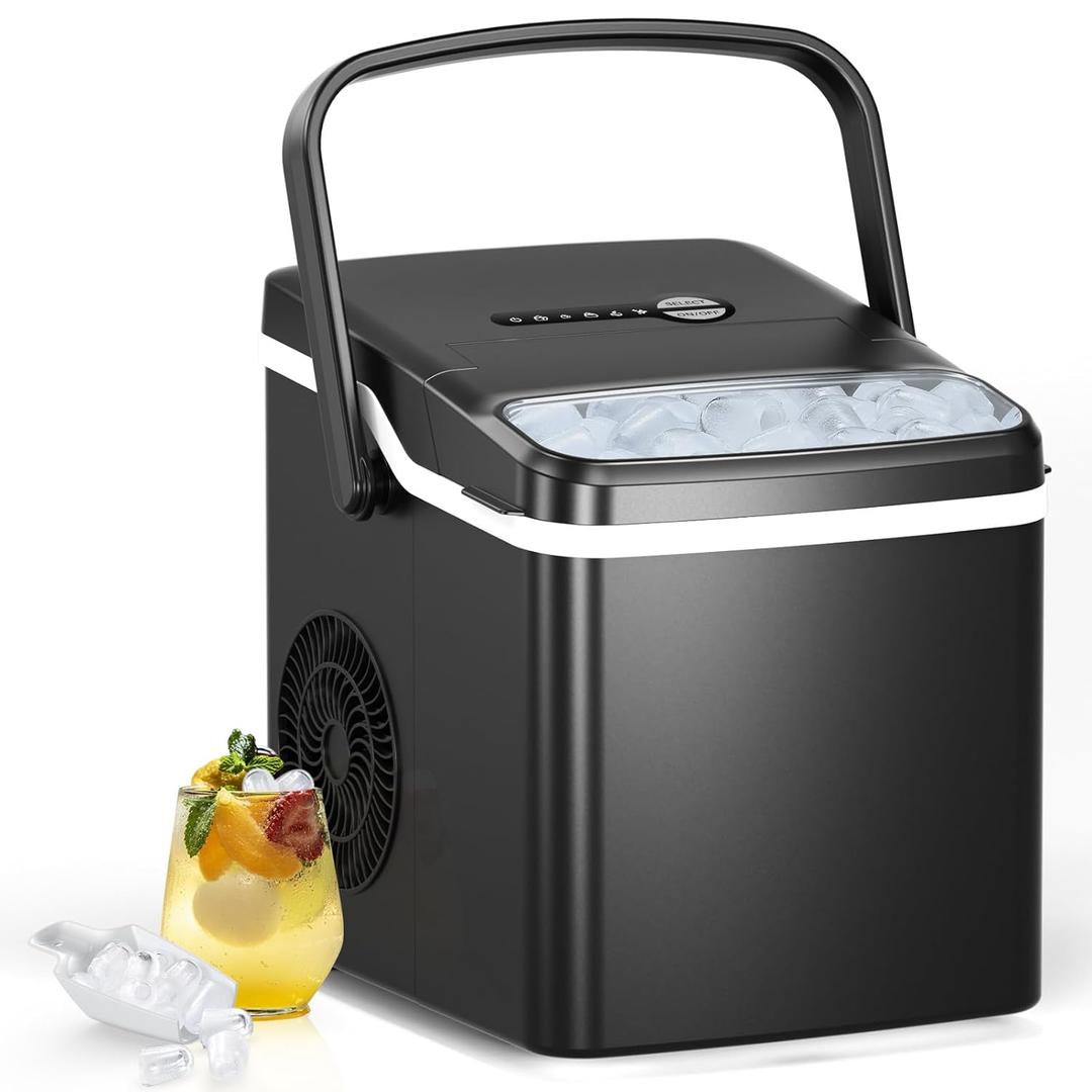 Ice Makers Countertop, 26.5lbs/24H, 9 Bullet Ice in 6 Mins, Self-Cleaning Ice Maker, 2 Sizes of Bullet Ice, Portable ice Maker for Home/Kitchen/Party/Camping, Black