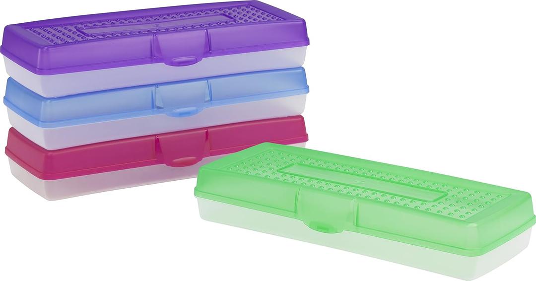 Storex Stretch Pencil Box, 5.6 x 13.4 x 2.52 Inches, Assorted Colors, Color Assortment Will Vary, Case of 12 (61620A12C)