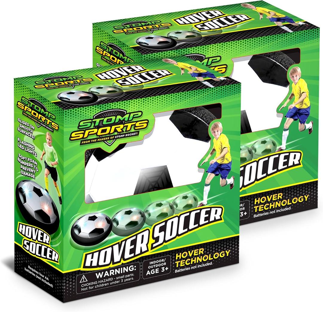 Hover Soccer 2 Pack from The Makers of Stomp Rocket  LED Lights and Padded Bumpers Indoor Air Soccer Toy for Boys Girls Ages 3 4 5 6 7 8 + Fun Games