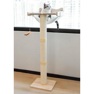 Cat Window Perch with Scratching Post, 47.3" Adjustable Cat Tall Scratching Posts &Upgraded Winter Cushion  Multi-Level Perch for Climbing, Bird Watching, and Play, Supports 50 lbs (Drilling-Free)