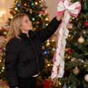 Pink Easter Bunny Burlap Bow, Large 13x53 Inch Large Easter Wreath Bow, Handmade Durable Easter Decoration for Indoor Outdoor Wall Door Tree Fireplace Fence DIY Crafts (Easter Rabbit)