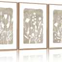 FWIEXA Neutral Botanical Canvas Wall Art Set 3, Minimalist Boho Wildflowr Framed Prints, Beige Floral Paintings, 16x24In Rustic Plant Artwork Poster for Farmhouse, Gift, Living Room, Bedroom, Office