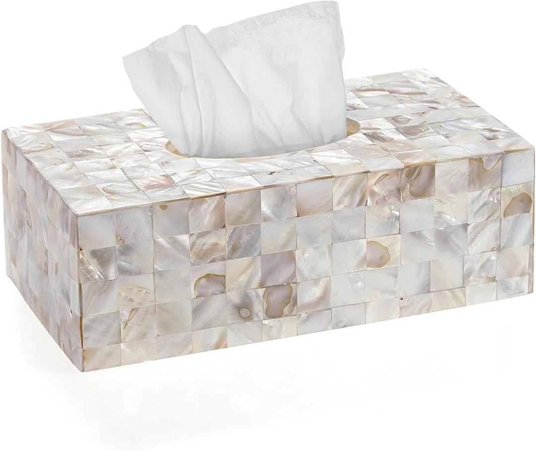 Milano Tissue Box Cover Rectangular - Decorative Tissue Box Holder Rectangular is Finished in Beautiful Mother of Pearl Shells - Durable Tissue Cover for Elegant Decor