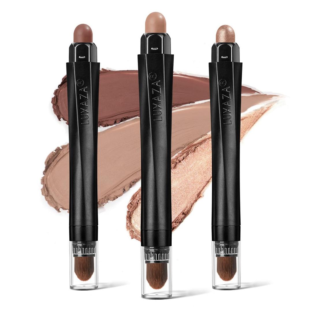 3Pcs Neutral Brown Eyeshadow Stick Set, Matte And Shimmer Creamy Eyeshadow Pencil, Shiny Pink Shadow, Waterproof Long Lasting Smoky Eye Makeup (A1-Pink Ballet)