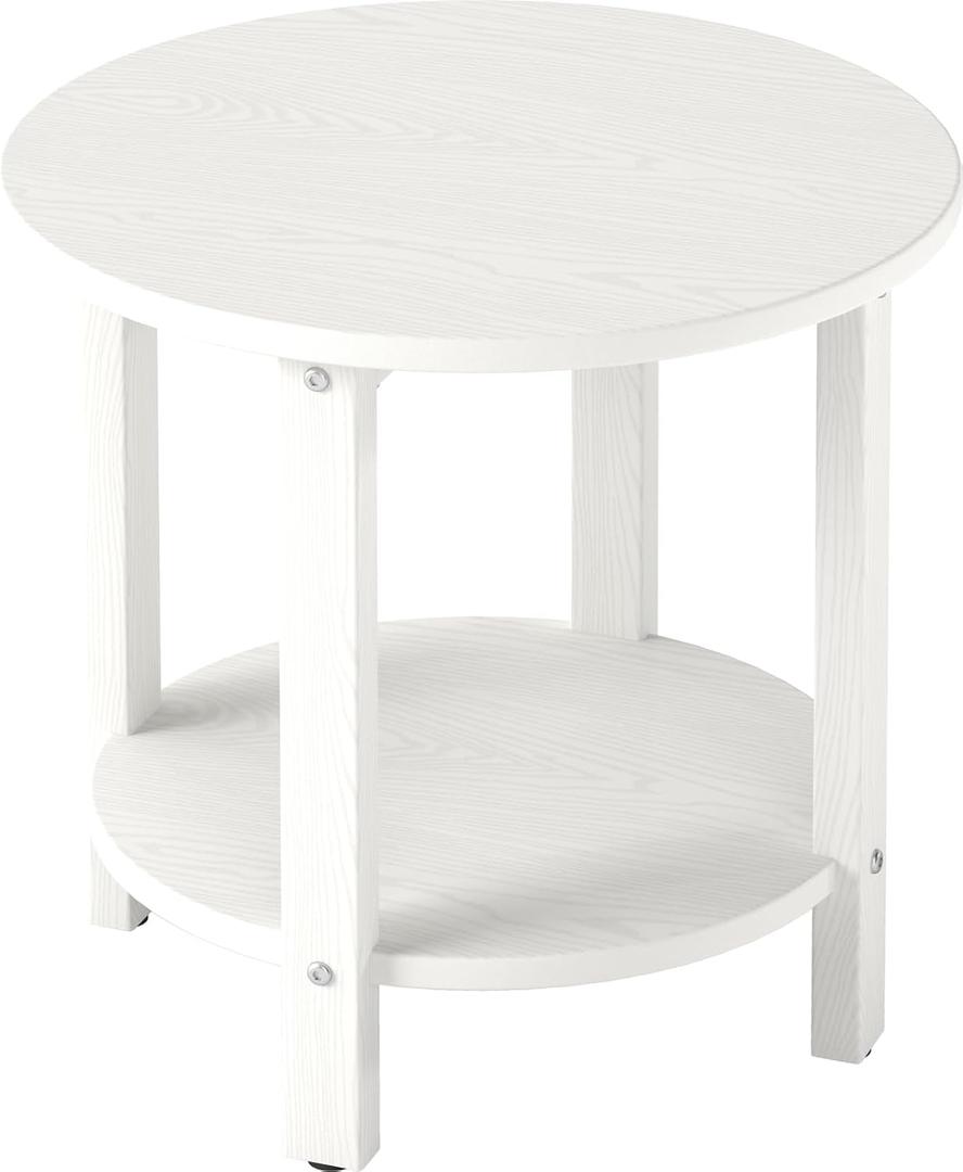HDPE Round Outdoor Side Table, 18.1-Inch Weatherproof Small Outdoor Table for Adirondack, 2-Tier Patio End Table for Garden Backyard Porch Deck Balcony Poolside (White), 18.11 inches x 18.11 inches x 17.72 inches