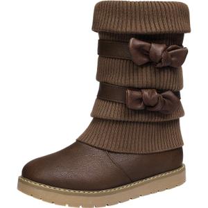DREAM PAIRS Girl's Winter Snow Boots Faux Fur Lined Mid Calf Shoes (2 Little Kid, Brown)