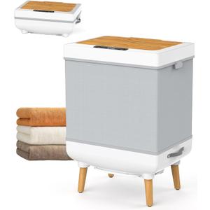 Towel Warmer, 35L Folding Hot Towel Warmer for Bathroom, Heating & Drying Modes, Timer Function, LED Display, Built-in Hooks, Fits Up to Two 70"X80" Oversized Towels, Large Blankets, Bathrobes (Light Grey)