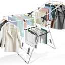 Clothes Drying Rack Foldable, Metal Laundry Drying Rack, with Height-Adjustable Wings, Space Saving, Indoor Outdoor Use, White Free-Standing Airer, Large