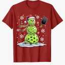 Pickleball Snowman Player Santa Hat Christmas Funny T-Shirt M