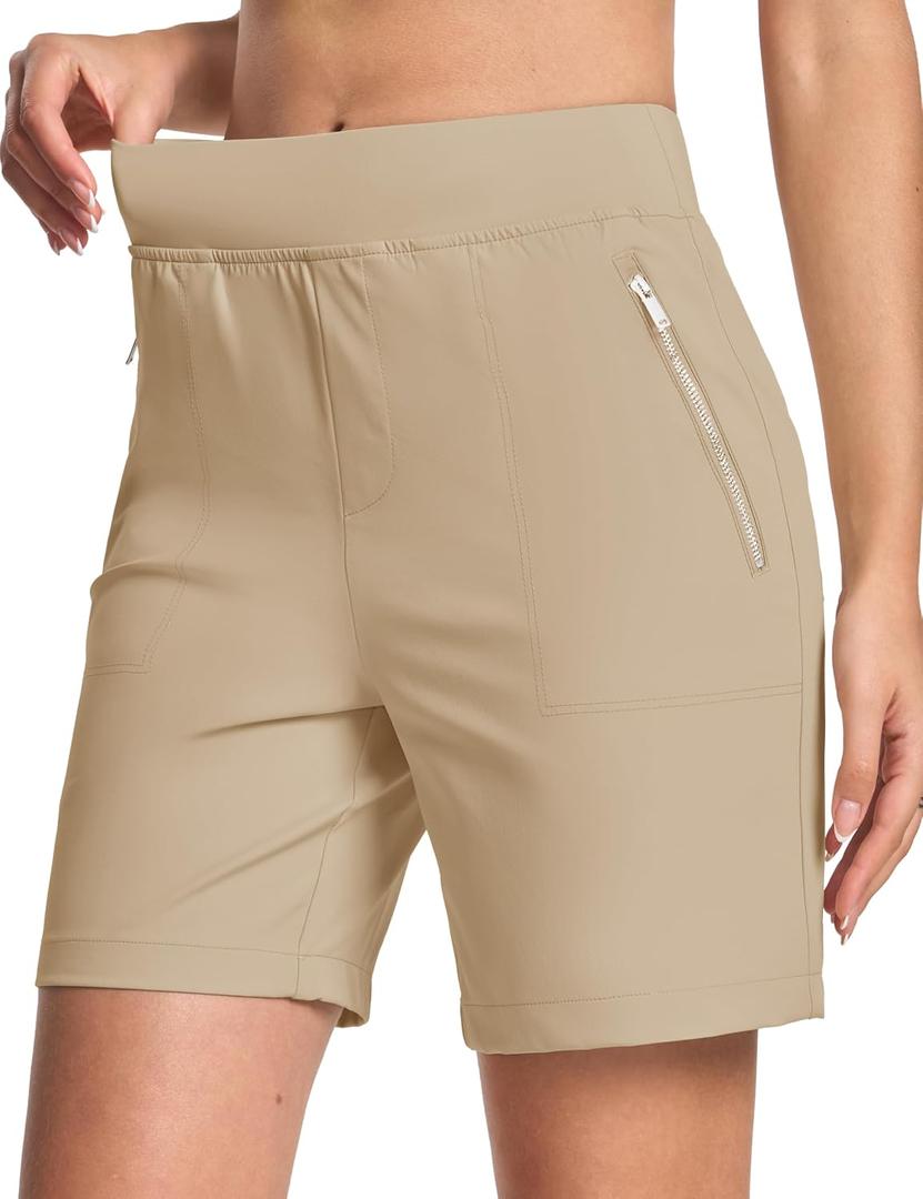 MAGCOMSEN Women's High Waisted Hiking Golf Shorts with 4 Pockets 7" Lightweight Stretchy Athletic Running Summer Shorts (M)