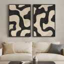 Framed Abstract Beige Black Wall Art for Living Room, Large Neutral Modern Canvas Artwork for Walls, Set of 2 Mid Century Elegant Picture Print for Bedroom Home Office Hallway Wall Decor, 24x36 Inch, 24" W x 36" H x 2Pcs