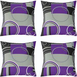 Abstract Swirls Pillow Covers 18x18 Pack of 4 Modern Purple Black Grey Throw Pillow Covers Geometry Circles Stripes Geometric Square Cushion Cases Curved Lines Texture Decorative Accent Pillow Cases (Multi 35)