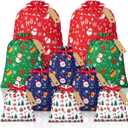 10 PCS Christmas Drawstring Gift Bags with Tags, Xmas Gift Bags Assorted Sizes Bulk, Large Medium Small Holiday Gift Bag Cotton Fabric Gifts Wrapping Bag for Christmas Presents Party Favor Goody Sack (Colorful Pack)