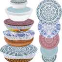 10 Pcs Cloth Bowl Cover, 5 Size Reusable Fabric Bowl Cover, Elastic Food Bowl Cover, Portable Bowl Top Cover Travel Bowl Cover Food Storage Bowl Cover for Party Picnic Travel Leftover Storage (Flower)