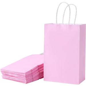 SUNCOLOR 12-Pack Pink Gift Bags, 7.9x5.12x3.15 Inches, Kraft Paper Bags with Handles for Party Favors, Baby Showers, Birthdays, Princess Parties & Weddings