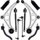 AUQDD 10Pc Front End Suspension Kit Fit For 2015-2024 Ni-ssan Murano, 2 Lower Control Arm w/Ball Joint 2 Sway Bar Link 4 Outer & Inner Tie Rod End (# 526-875 K623478 K750282 K750784 EV801357 ES801265)