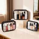 Clear TSA Approved Toiletry Bag - 3 Pack Travel Cosmetic Bag with Makeup Brush Bag Portable Travel Essential Organizer for Women Transparent Waterproof Cosmetic Storage Case Airline Compliant