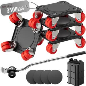 Heavy Duty Furniture Movers with 8 Wheels, Dual-Wheel Caster Square Dollies with Furniture Lifter and Base, 360 Swivel Casters, Non-Slip Pads, Up to 3500 lbs Load Capacity