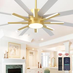 72 inch Large Ceiling Fans with Lights and RemoteIndoor/Outdoor Modern Ceiling Fan for Living Room Patio6 Speed Reversible8 Blades and 9 Lights3 CCTWhite Gold