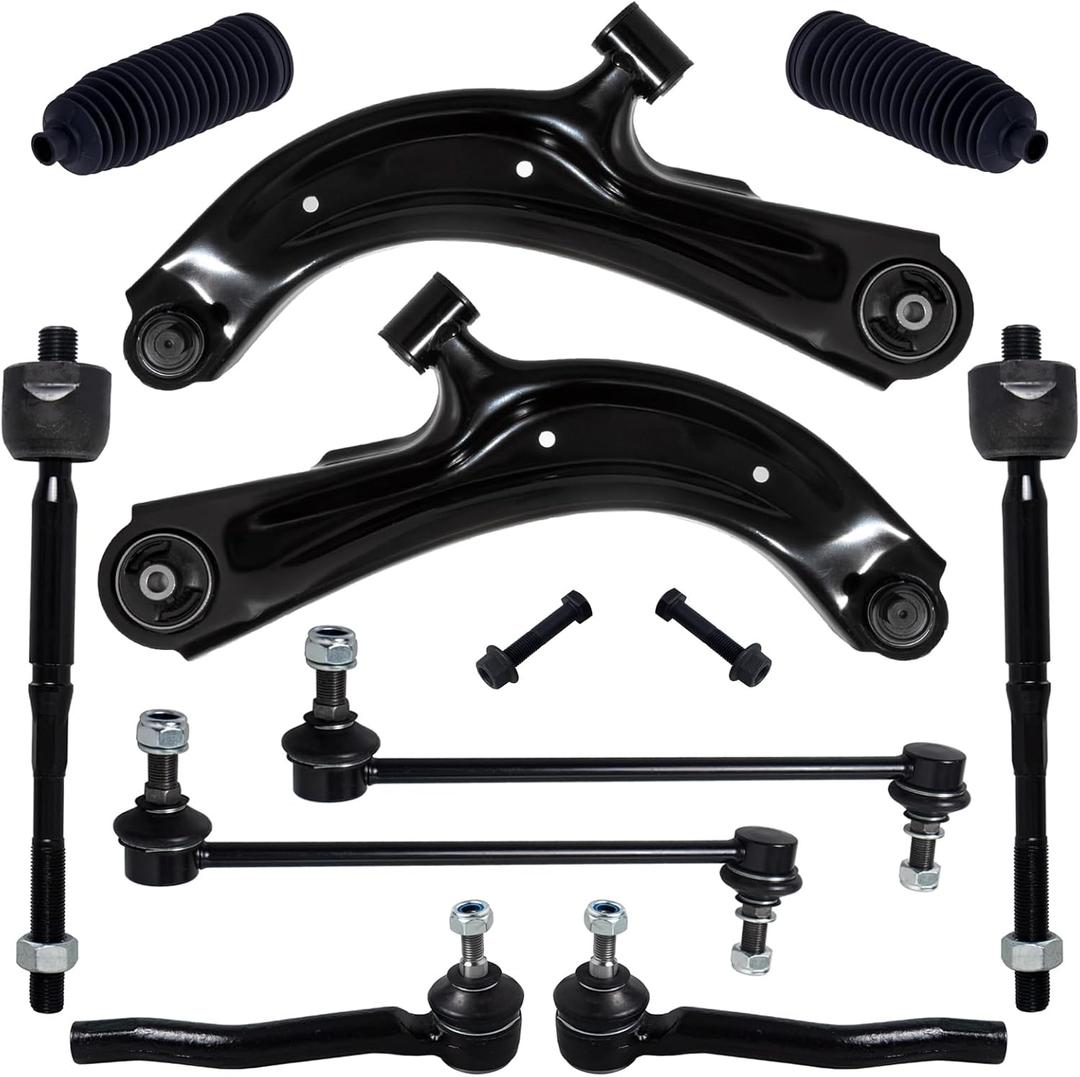TUCAREST 10Pc Suspension Kit Fit For 2013-19 Ni-ssan Sentra 1.8L, 13-20 NV200, 2 Front Lower Control Arm w/Ball joint + 4 Outer Inner Tie Rod + 2 Sway Bar [# K622159 K622160 K750719 EV800951 ES800965]