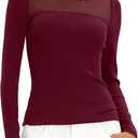 Darong Womens Long Sleeve Sexy Going Out Tshirt | Crew Neck, Slim Fit, Sexy Sheer, Mesh style, Going Out Top, Bodycon Shirt, Trendy Top, L