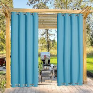NICETOWN Windproof Outdoor Curtain for Patio, Waterproof Insulated Top and Bottom Rustproof Grommets Heavy Weight Sunlight Block Outdoor Patio Drape, 1 Panel, 52 x 95 inches, Teal Blue