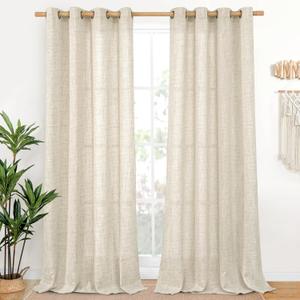YoungsTex Linen Curtains 84 Inches Long for Living Room Light Filtering - Rustic Farmhouse Semi Sheer Drapes Window Treatments with Bronze Grommet for Dining Bedroom, 2 Panels 52 x 84 Inch