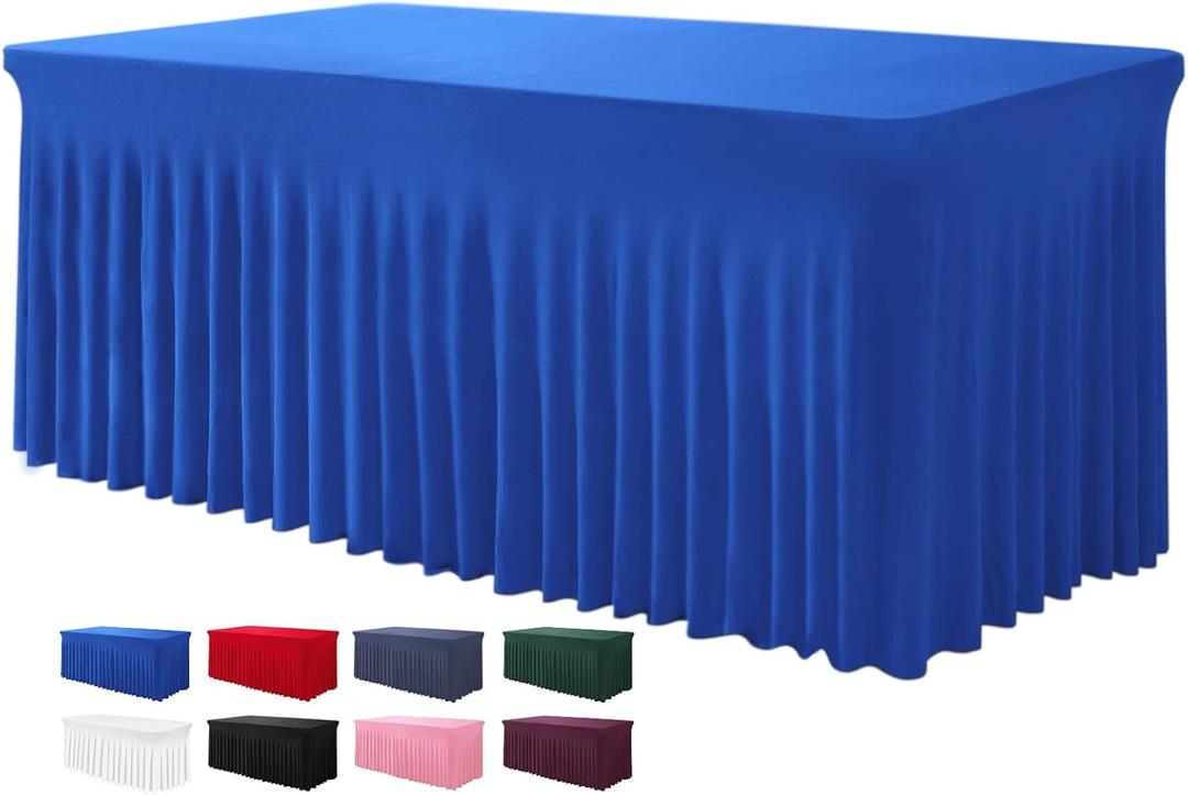 Table Skirt for 4 Foot Tables - One-Piece Royal Blue Tablecloths and Skirt, Wrinkle Resistant Ruffles Elastic Cover for Banquets, Weddings, Events, Parties (48" x 30" (Rectangular)