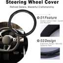 Car Steering Wheel Cover Black, Non-Slip Wear-Resistant Carbon Fiber Steering Wheel Cover, Breathable Drilled O-Type Leather Sleeve, Universal Car Interior Accessories for Most Vehicle